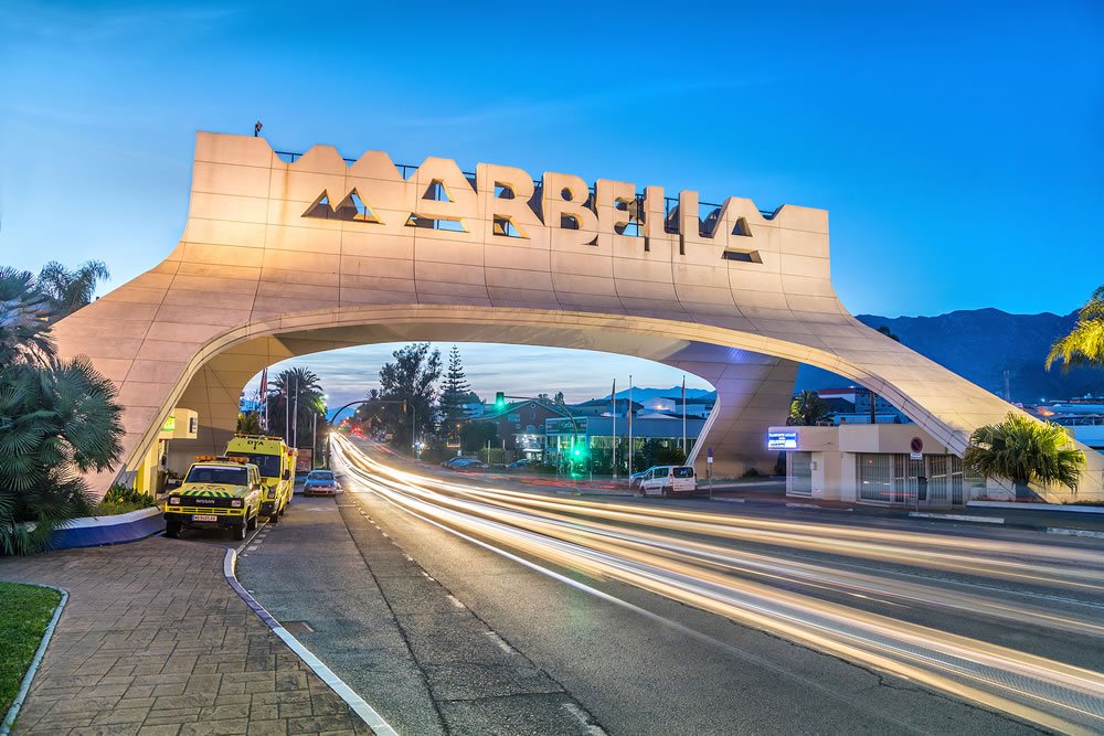 Marbella Entrance Arch at dusk
