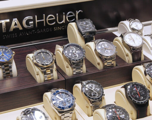 Tag Heuer watches in a shop window in Gran Canaria, Spain