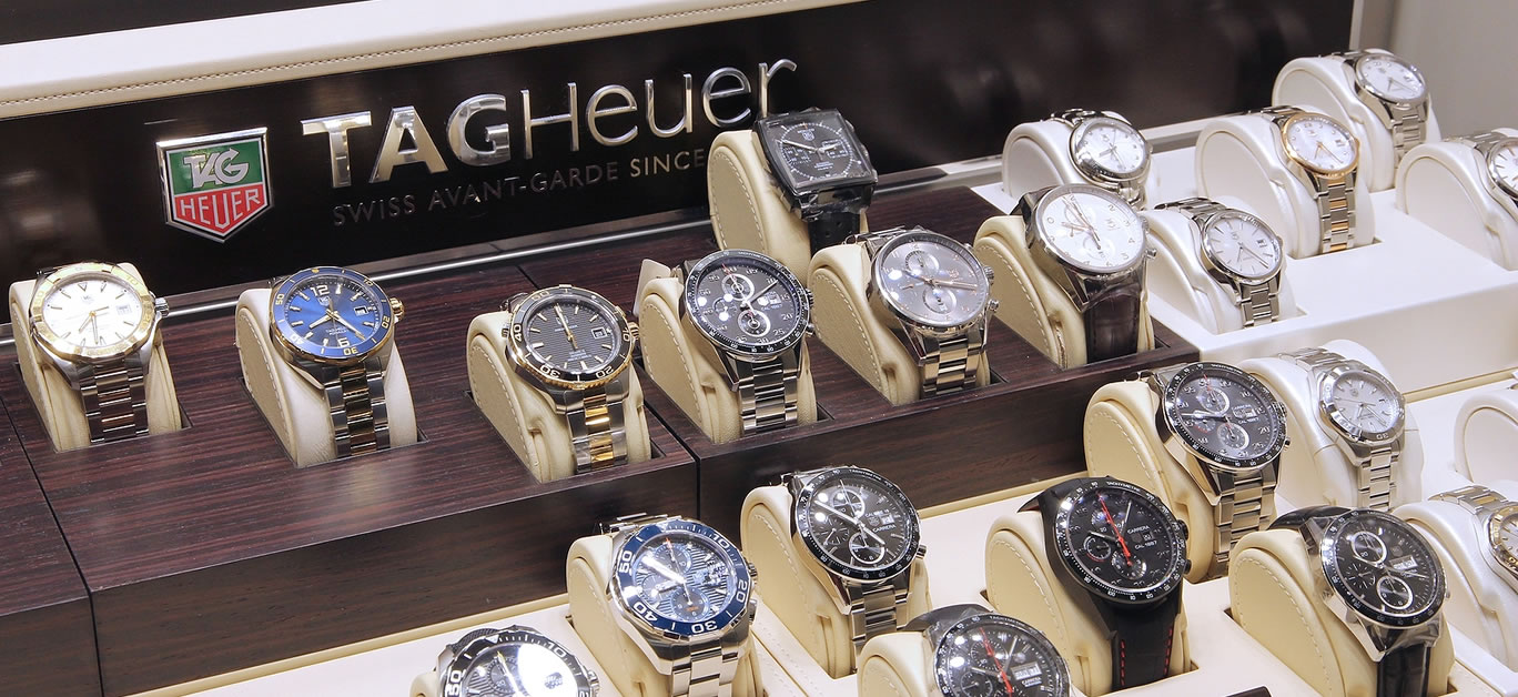 Tag Heuer watches in a shop window in Gran Canaria, Spain