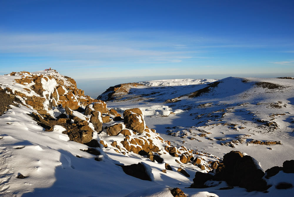 The summit of Kilimanjaro. View on the Uhuru peak and the glacier around old crater Africa's highest point Tanzania