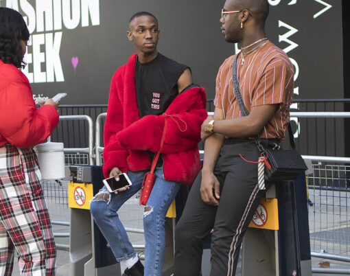People on the street during the London Fashion Week