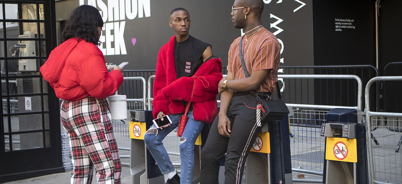 People on the street during the London Fashion Week