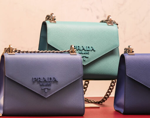 Products and products of stylish life in the Prada store in the city of Milan in Italy.