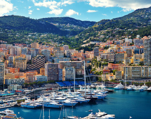 Aerial view of port Hercules in Monaco - Monte-Carlo at sunny day,