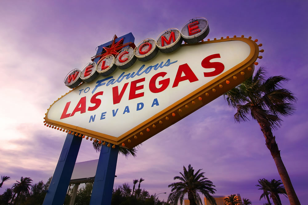 A famous landmark that welcomes visitors as they enter Las Vegas.