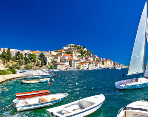 UNESCO town of Sibenik sailing destination coast view Dalmatia Croatia