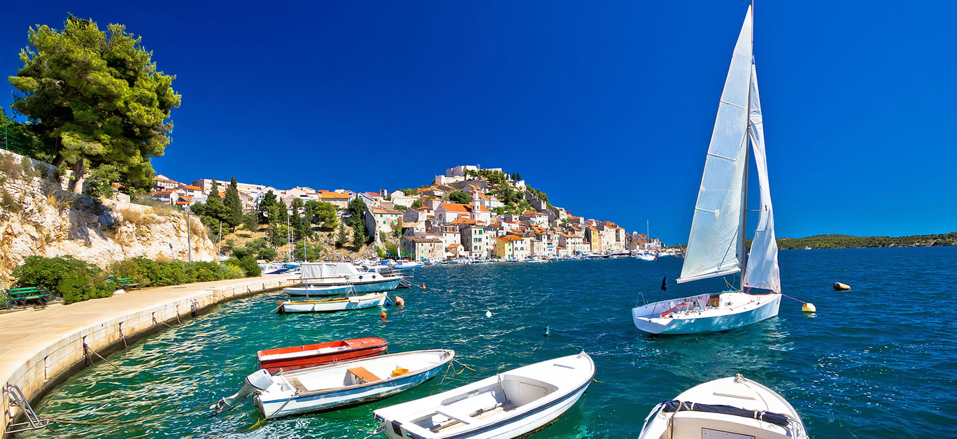 UNESCO town of Sibenik sailing destination coast view Dalmatia Croatia