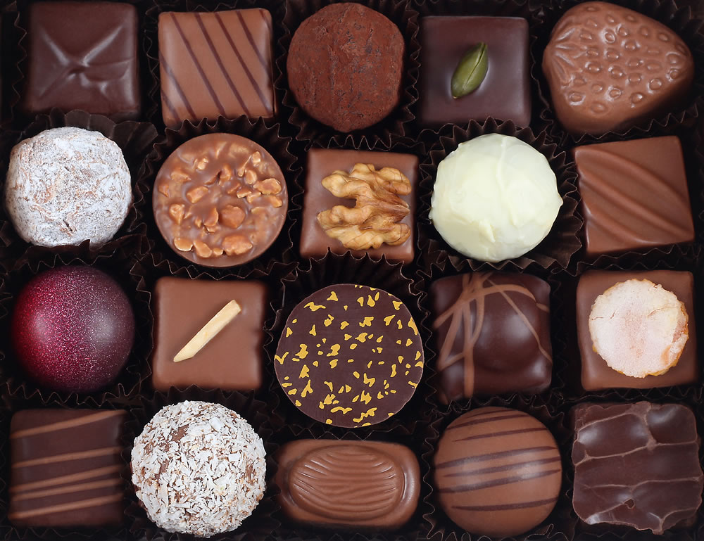 Assortment of sweet confectionery with chocolate candies and pralines