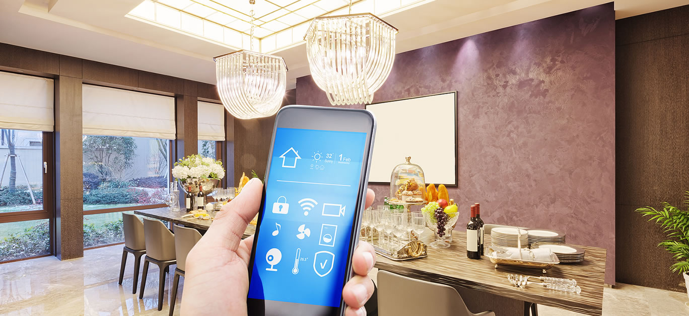 smart phone with smart home and modern dining room