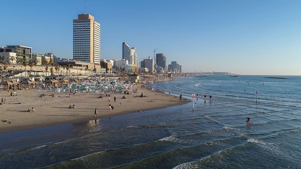 aerial photography from Tel Aviv. Tel Aviv at the beach and port Tel Aviv. Israel.