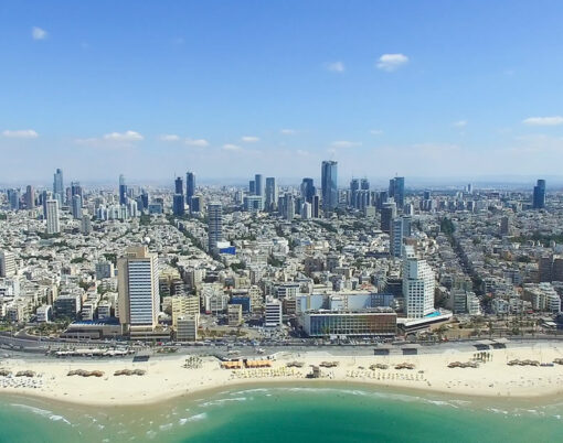 Israel Beach on Mediterranean sea, Aerial View, Israel. Tel-Aviv