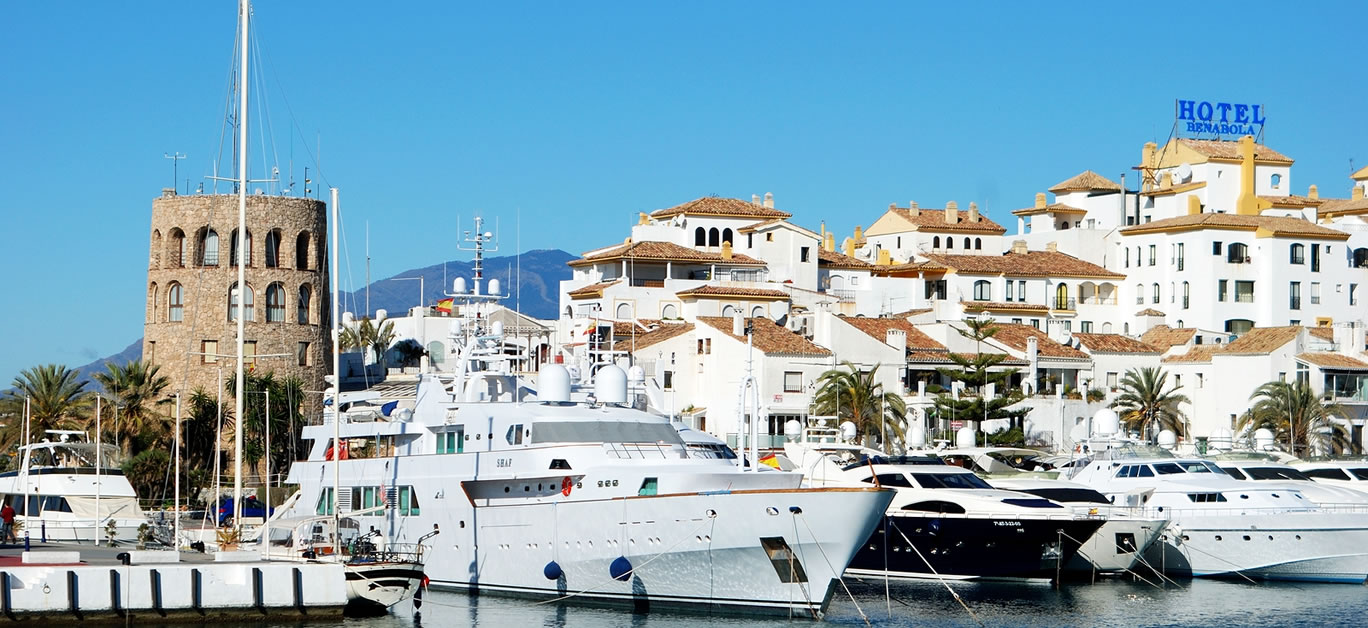 Yachts and boats moored in the harbour, Puerto Banus, Marbella, Spain