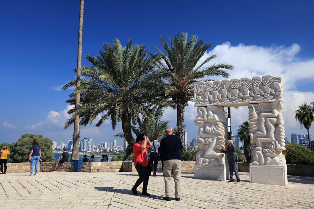 People visit Abrasha Park in Jaffa Old Town in Tel Aviv, Israel