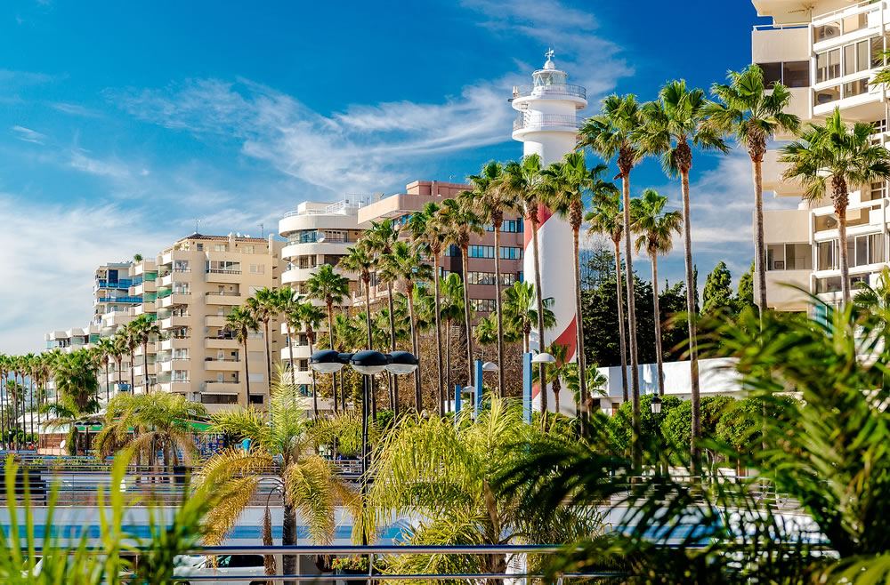 Cityscape of Marbella resort city.