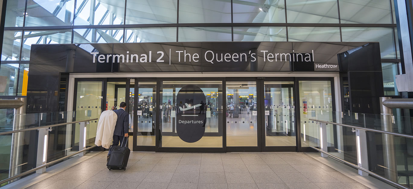 Entrance to Terminal 2 at London Heathrow Airport - LONDON, UNITED KINGDOM