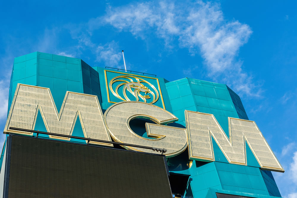 MGM sign on the facade of of MGM Grand Hotel and Casino in Las Vegas