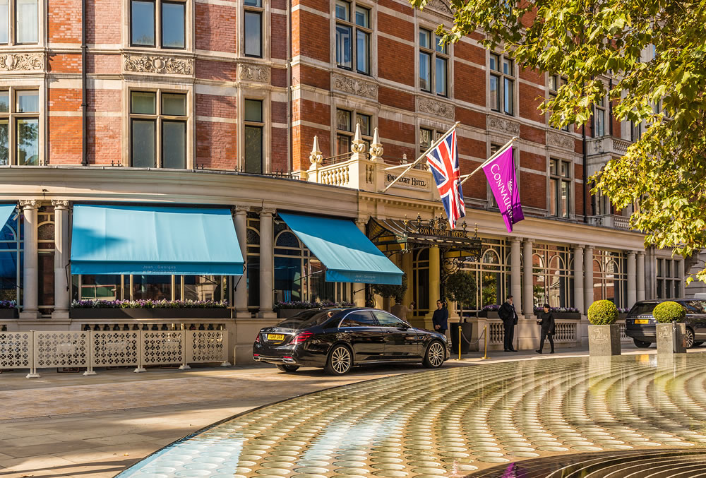 A view of The Connaught Hotel in Mayfair in London