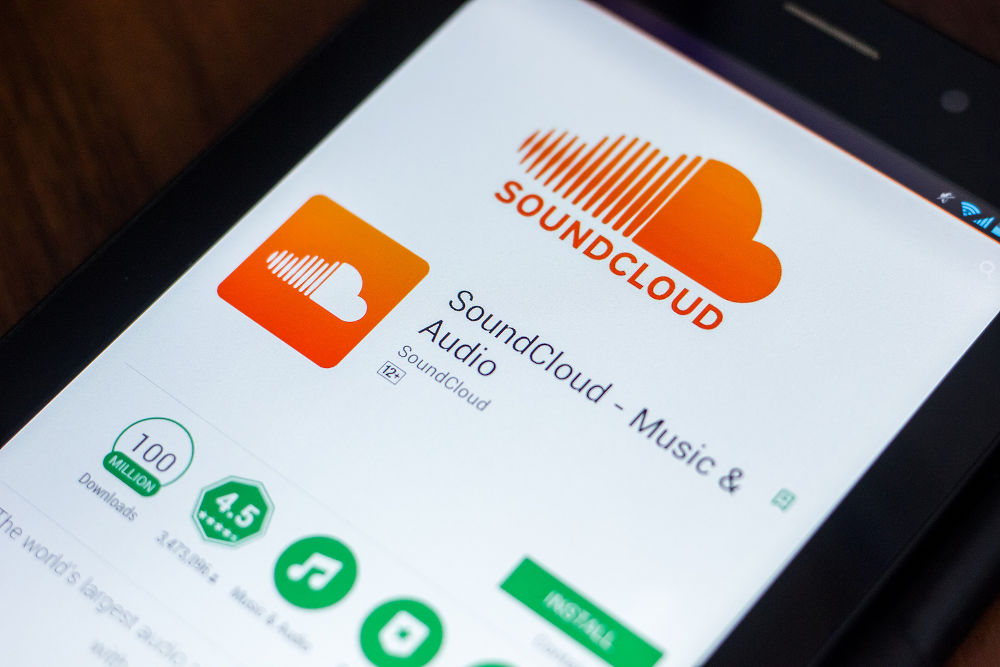SoundCloud mobile app on the display of tablet PC