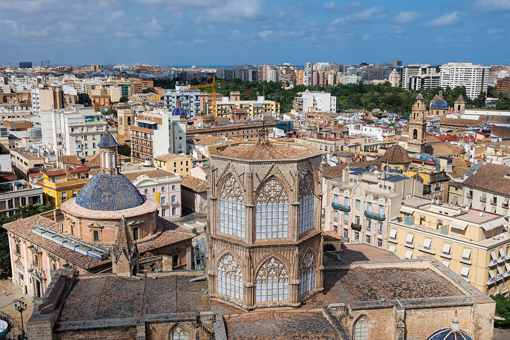 View of the Panorama and Houses of Valencia from the Top of the Miguelete Tower, Valencia, Spain.