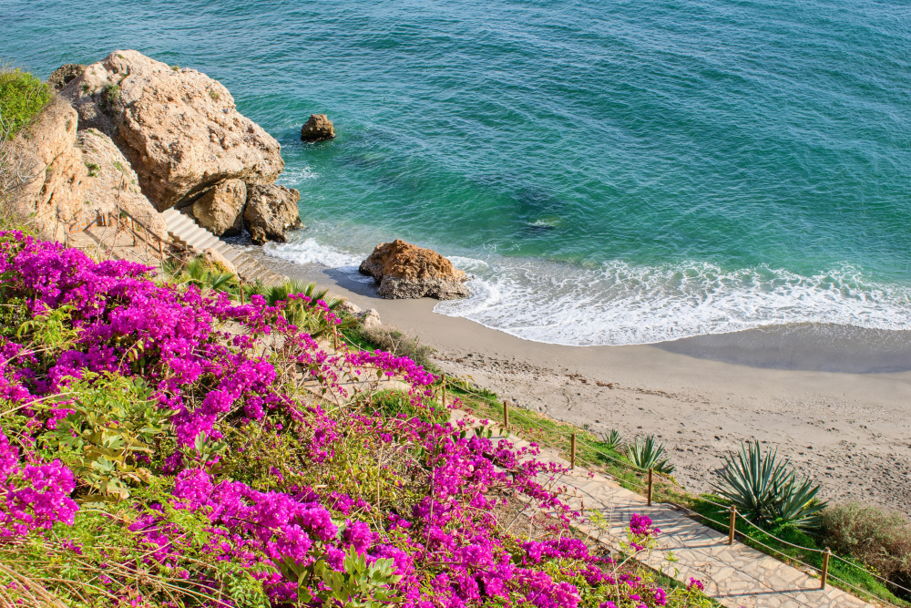 Beautiful view on Costa del Sol coast, Nerja Spain
