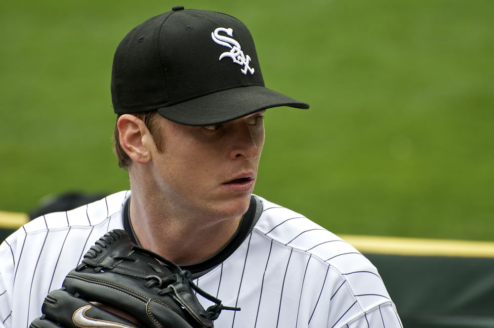 Close up of Gavin Floyd warms up before the Chicago White Sox vs. Seattle Mariners