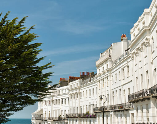 Crescent of regency period apartment blocks in Brighton, East Sussex, England