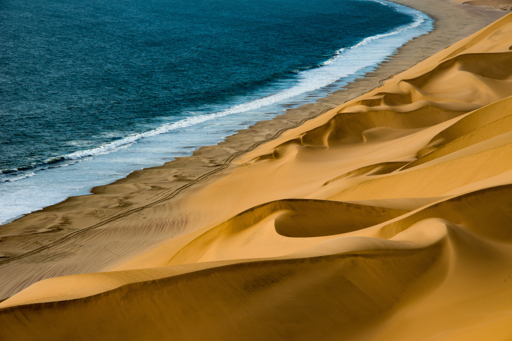 Wonderful sand dunes near the sea coast. Namibia, Africa.