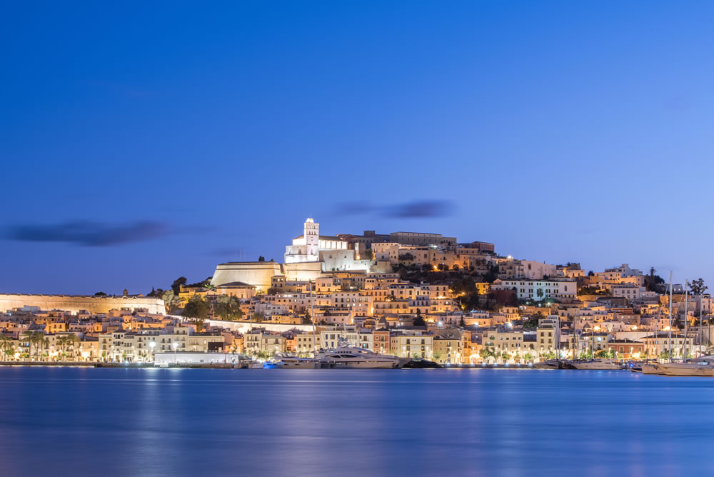 Cityscape of Dalt Vila from Marina Ibiza, Ibiza, Spain