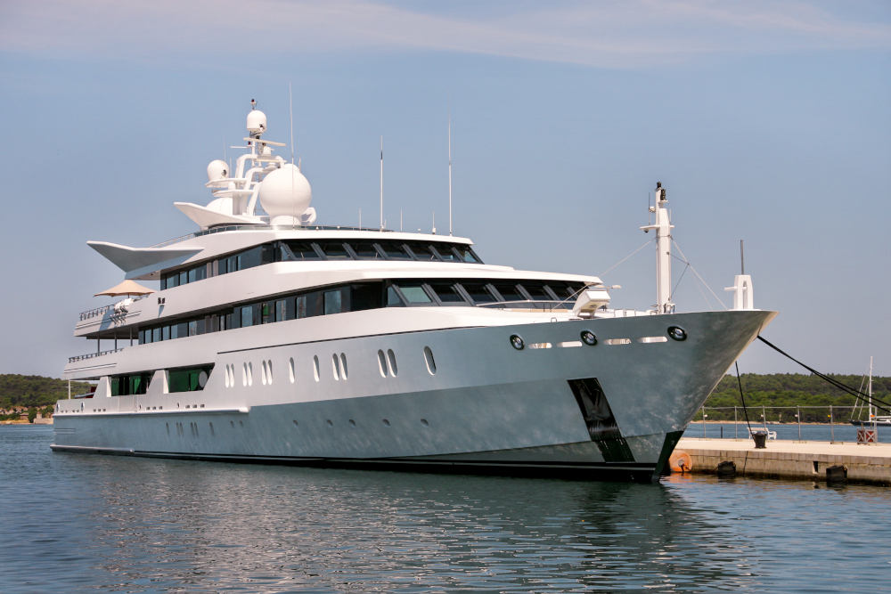 Large modern luxury white yacht