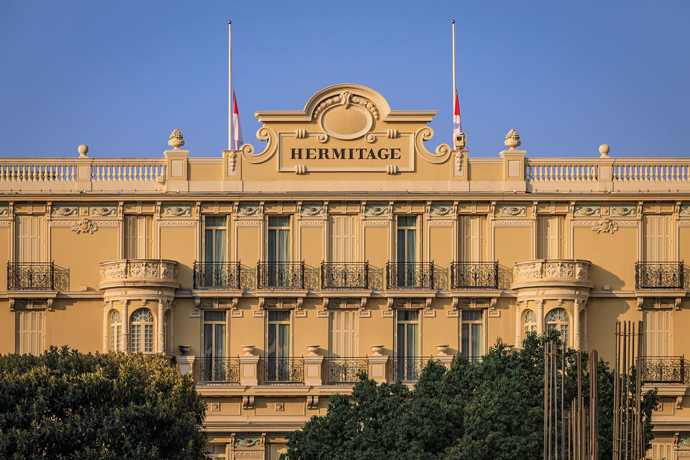 Hermitage, famous art deco, Belle Epoque style palace in the heart of Monaco in the French Riviera