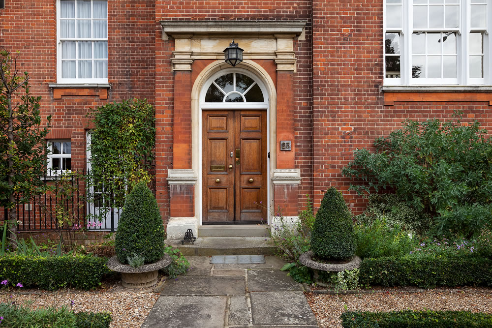 Entrance door and front facade to georgian townhouse