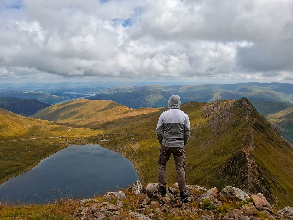 View from Helvellyn peak in National Park Lake District in England.