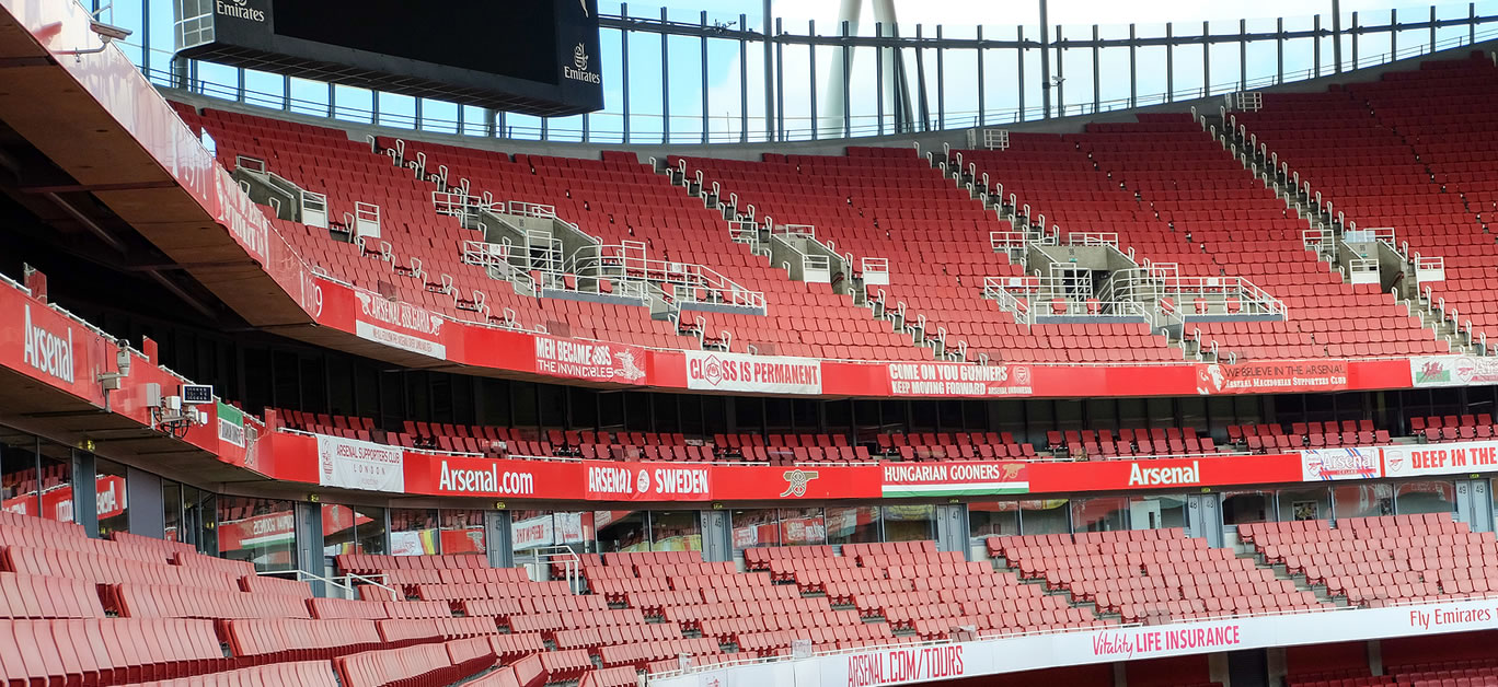 A picture from main stand of empty Emirates Stadium during weekend