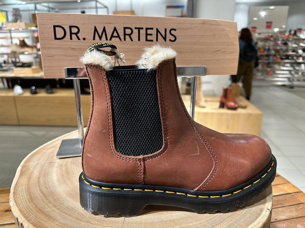 Dr. Martens boot on display at a Nordstrom Department Store, focus on the shoe