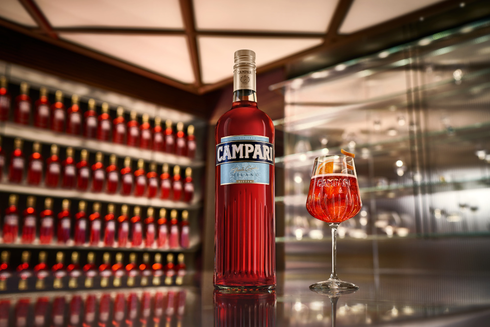 Campari bottle and cocktail