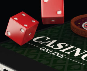 3d illustration. Smartphone with roulette and dice. Online casino concept.