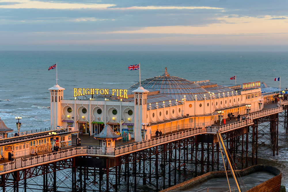 The Brighton Pier at sunset.