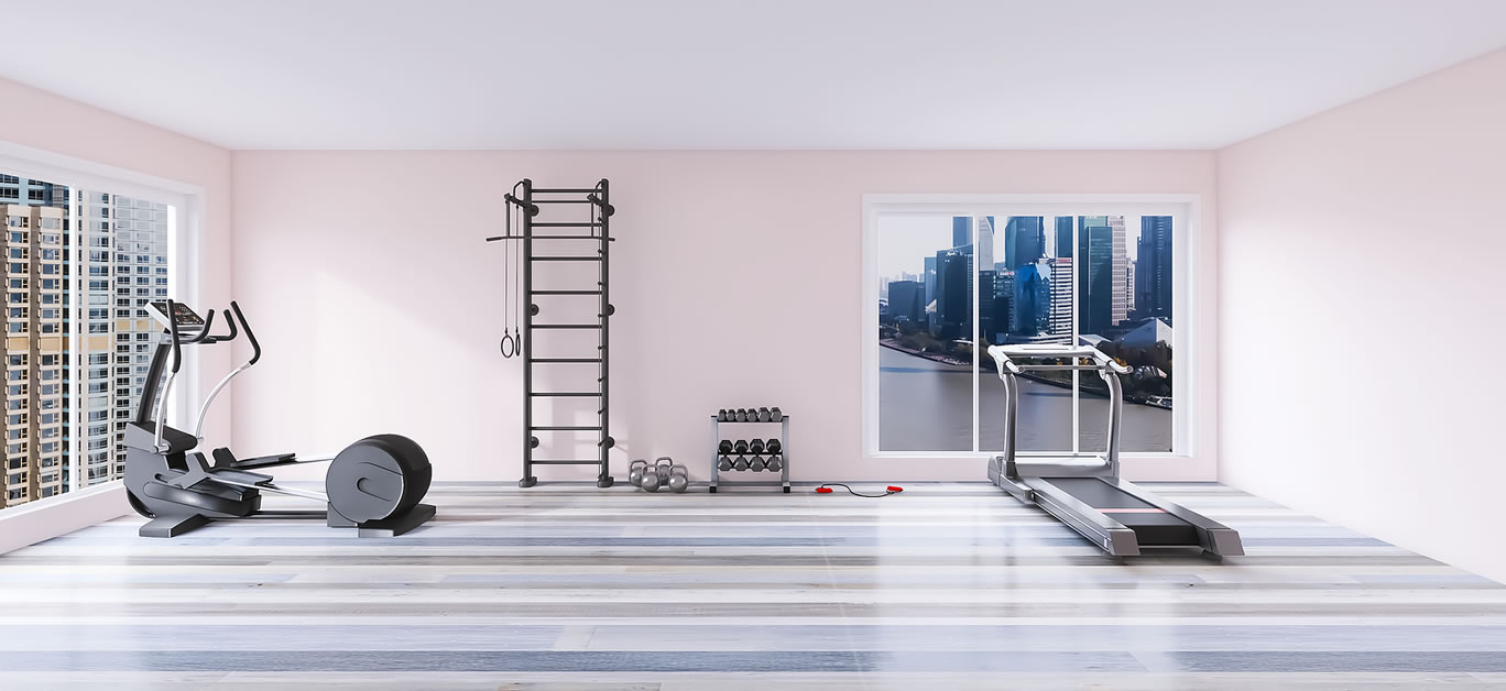 Home gym interior 3d render, 3d illustration