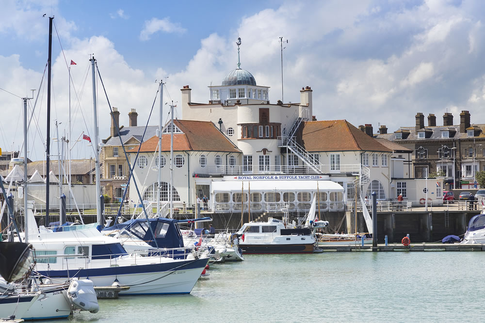 Royal Norfolk and Suffolk Yacht Club, and boats in the harbour.