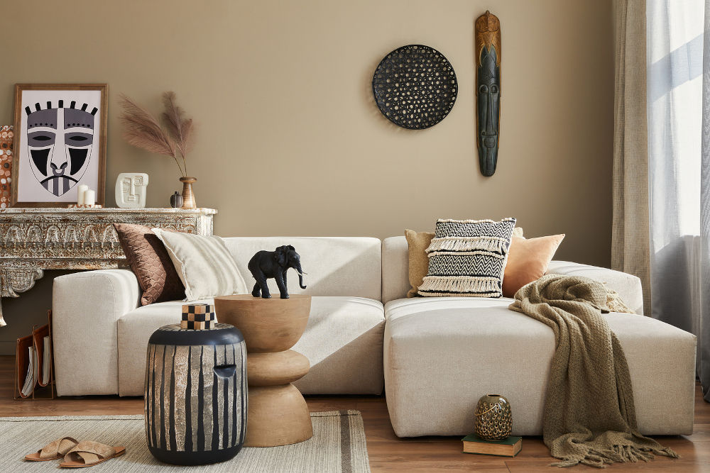 Stylish living room interior with design modular sofa