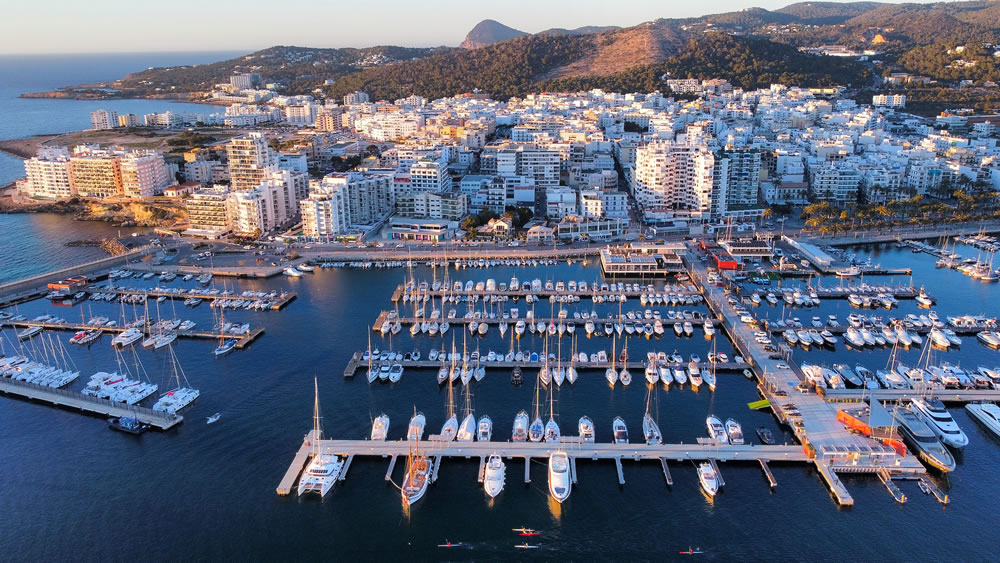 Aerial view of the marina harbour. Yachts and boats.