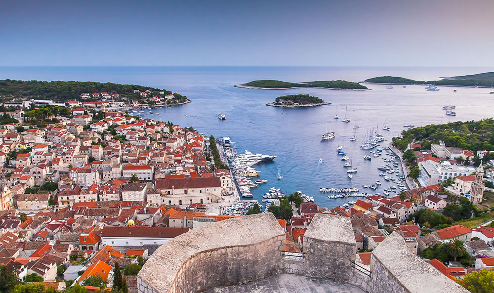 beautiful view of the town of Hvar on the island of Hvar in Croatia circa September 2016 in Hvar.