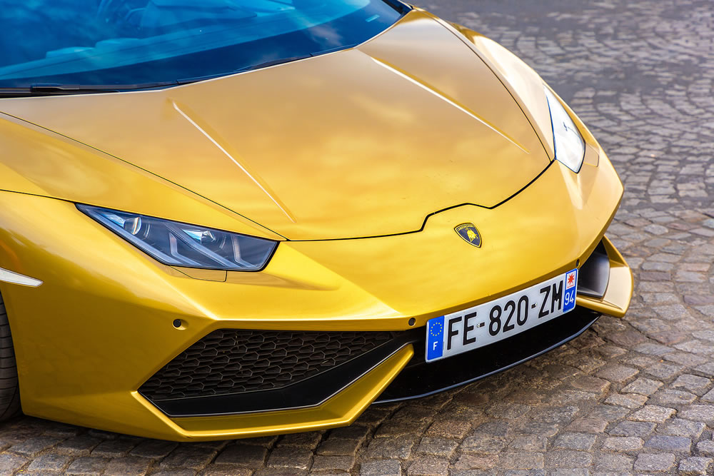 Yellow Lamborghini sports car in Paris, France