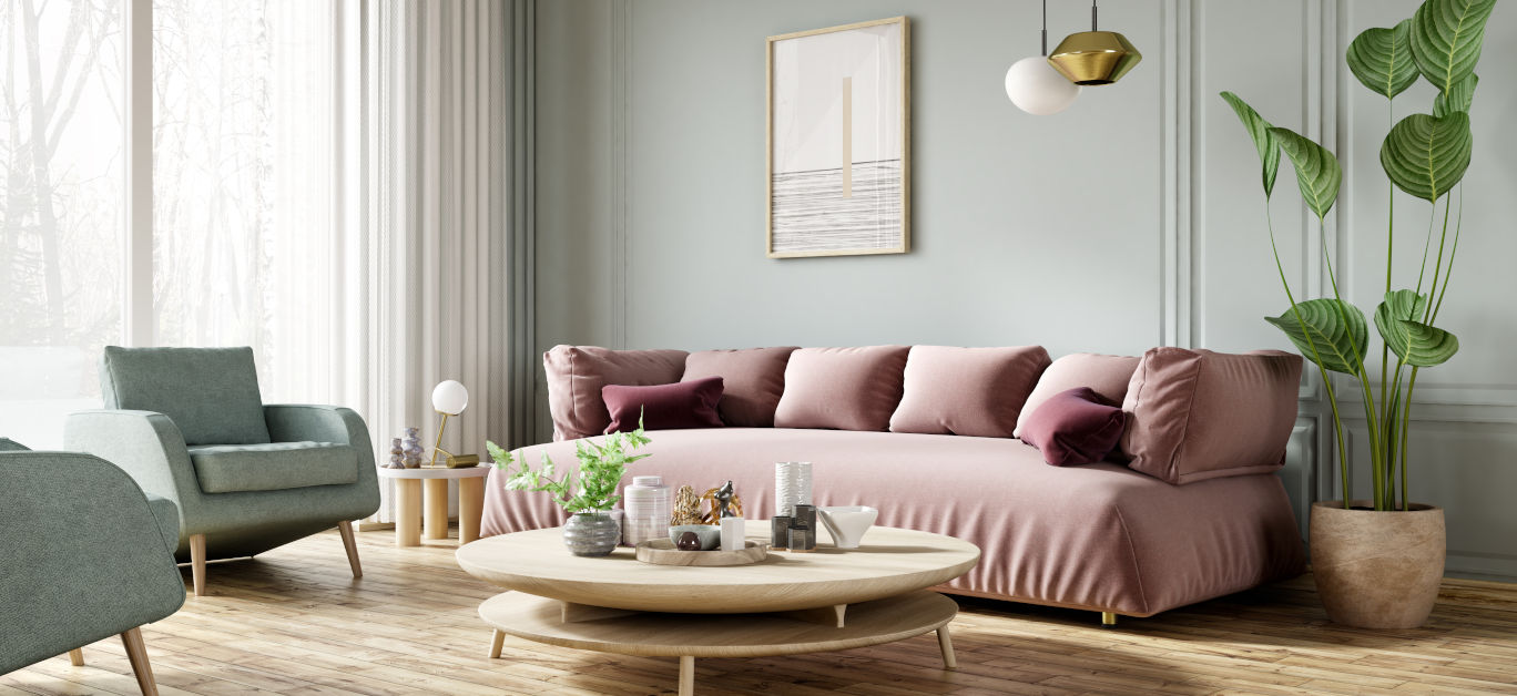 living room pink sofa