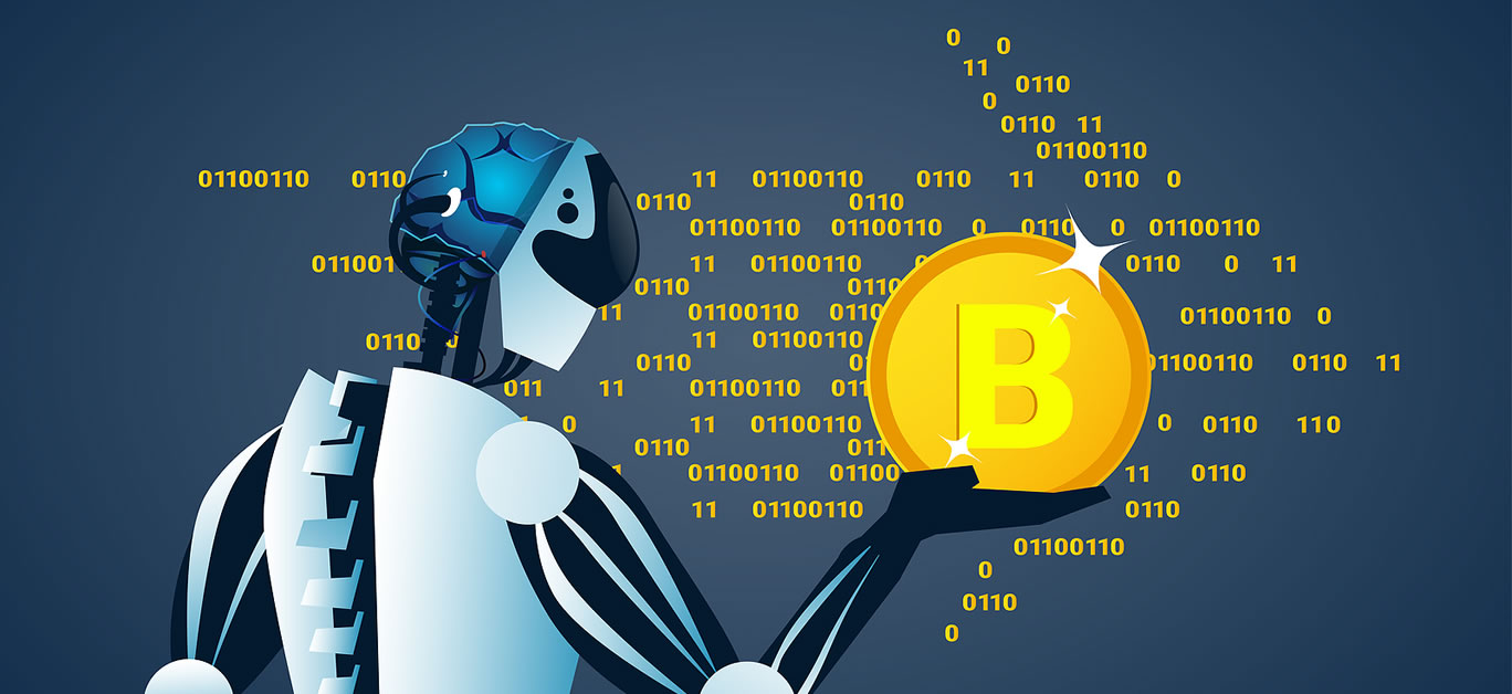 Robot Holding Bitcoin Crypto Currency Banner Digital Web Money Concept Vector Illustration