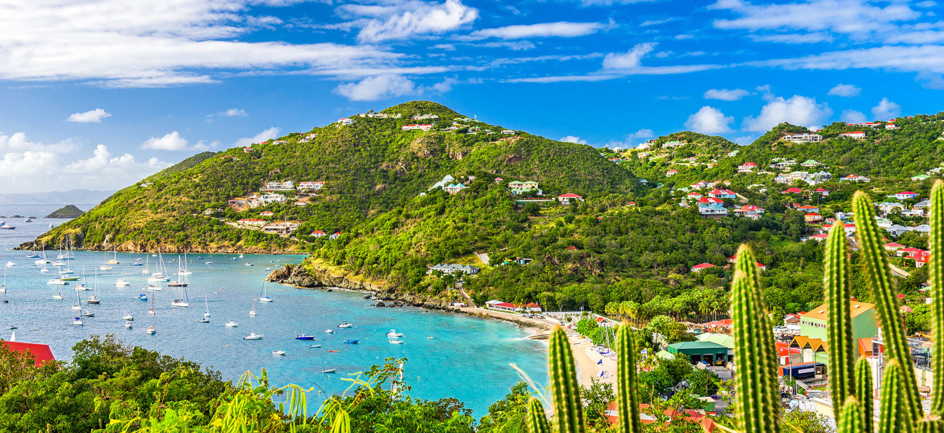 Saint Barthelemy skyline and harbor in the West Indies of the Caribbean.