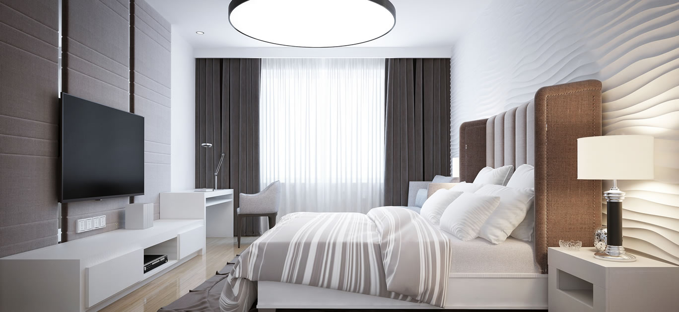 Bright design of contemporary bedroom