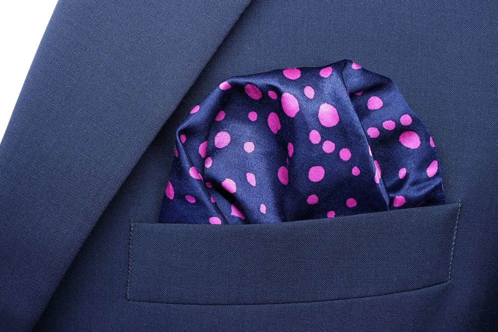 pocket square - handkerchief in the breast pocket of a man's blue wool suit, ceremonial, occasional wear
