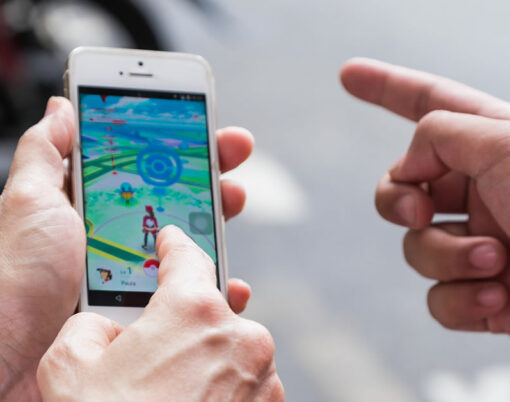 An IOS user plays Pokemon Go a free-to-play augmented reality mobile game developed by Niantic for iOS and Android devices.