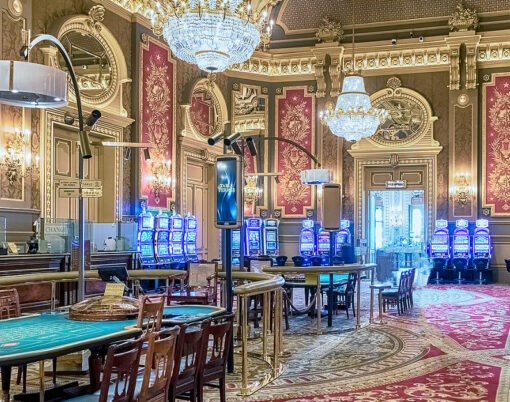 Interiors of the Monte Carlo Casino, famous gambling and entertainment complex opened in 1863 and located in the Principality of Monaco, as of August 13, 2019
